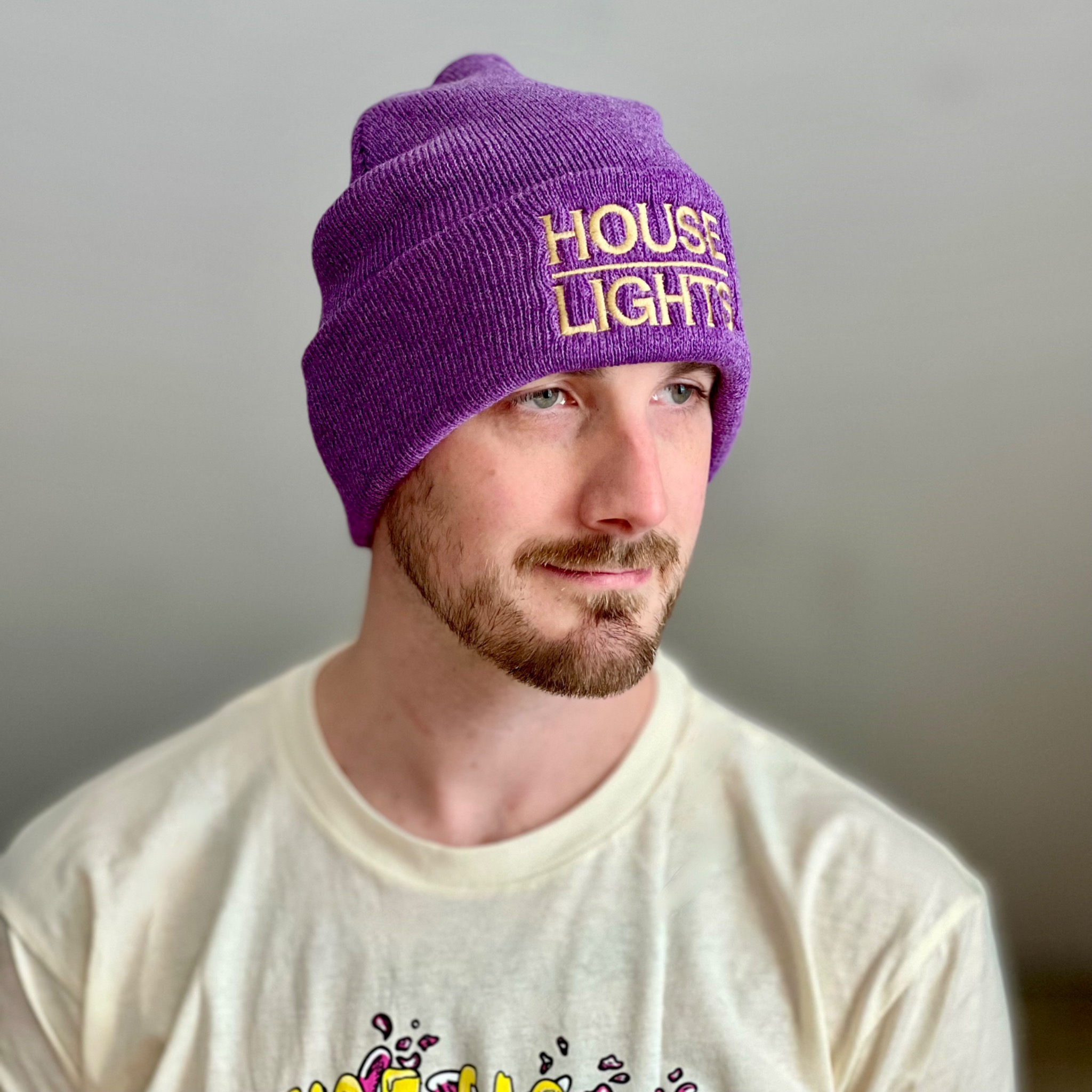 Purple House Lights Beanie worn