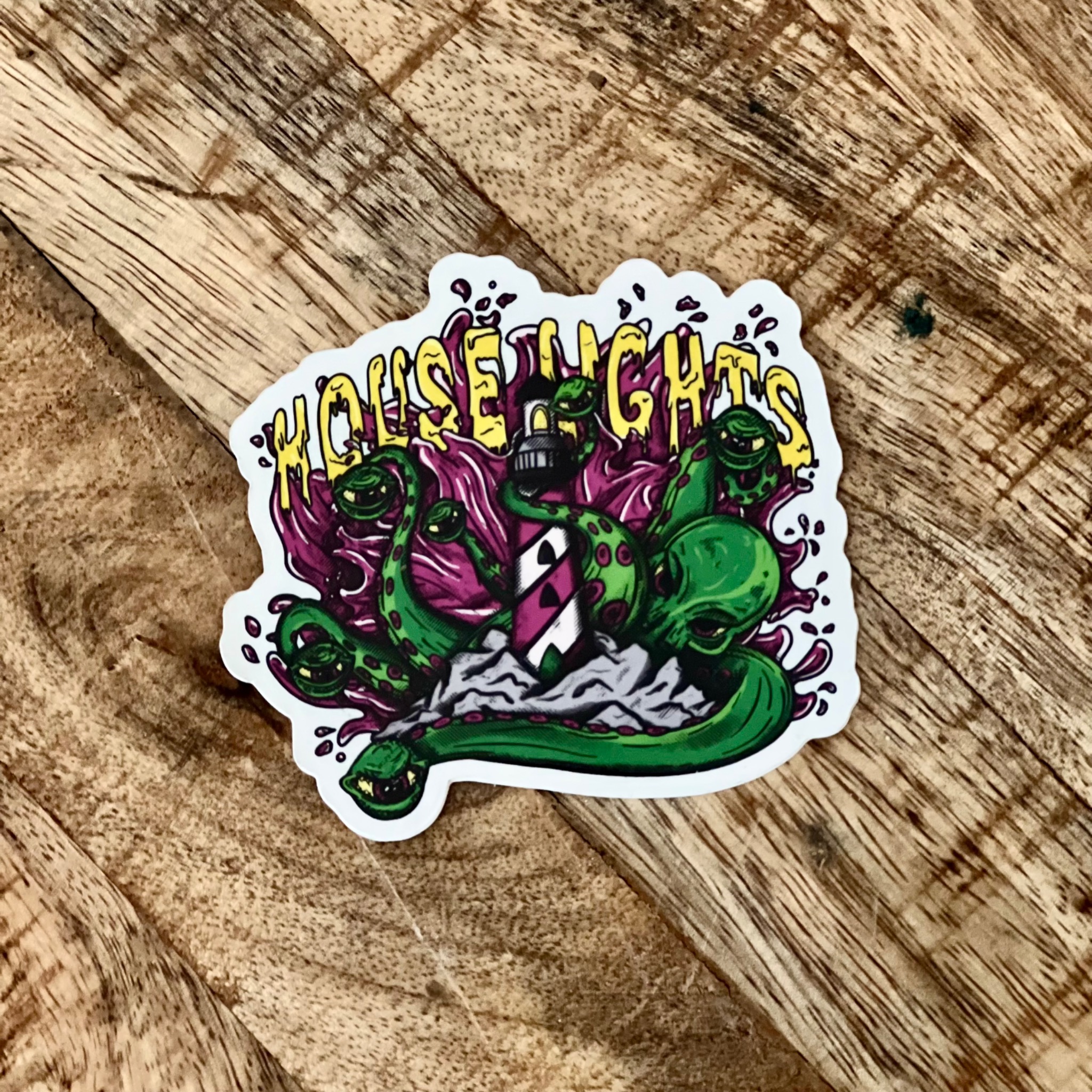 Kraken Sticker on wood surface